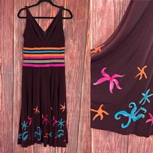 Romyda Keth Fit & Flare Dress Starfish Print Beach Vacation Maroon Artsy Medium